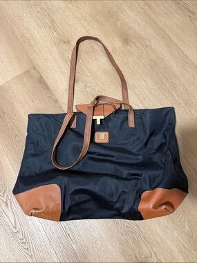 Black and Brown Tory Burch Tote Bag with Leather Trim
